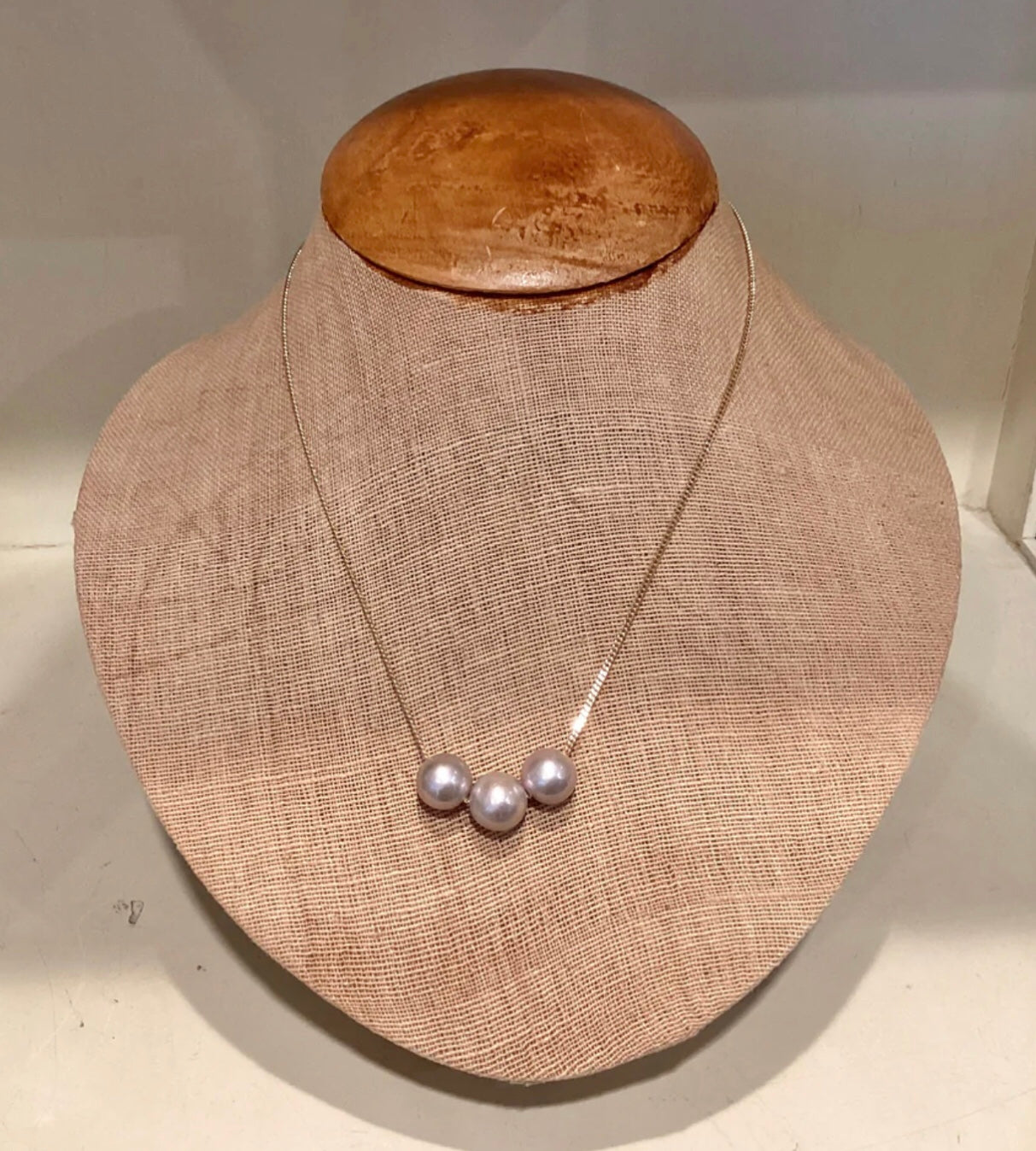 IMG_0418.jpg Cristina V Floating Triple Pearl Necklace (Grey Pearl, White Pearl, Mauve Pearl) - Image 1