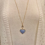 Cristina V Blue Lace Agate Heart Charm on Adjustable Clip Chain