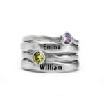Birthstone Engraved Name Ring Set
