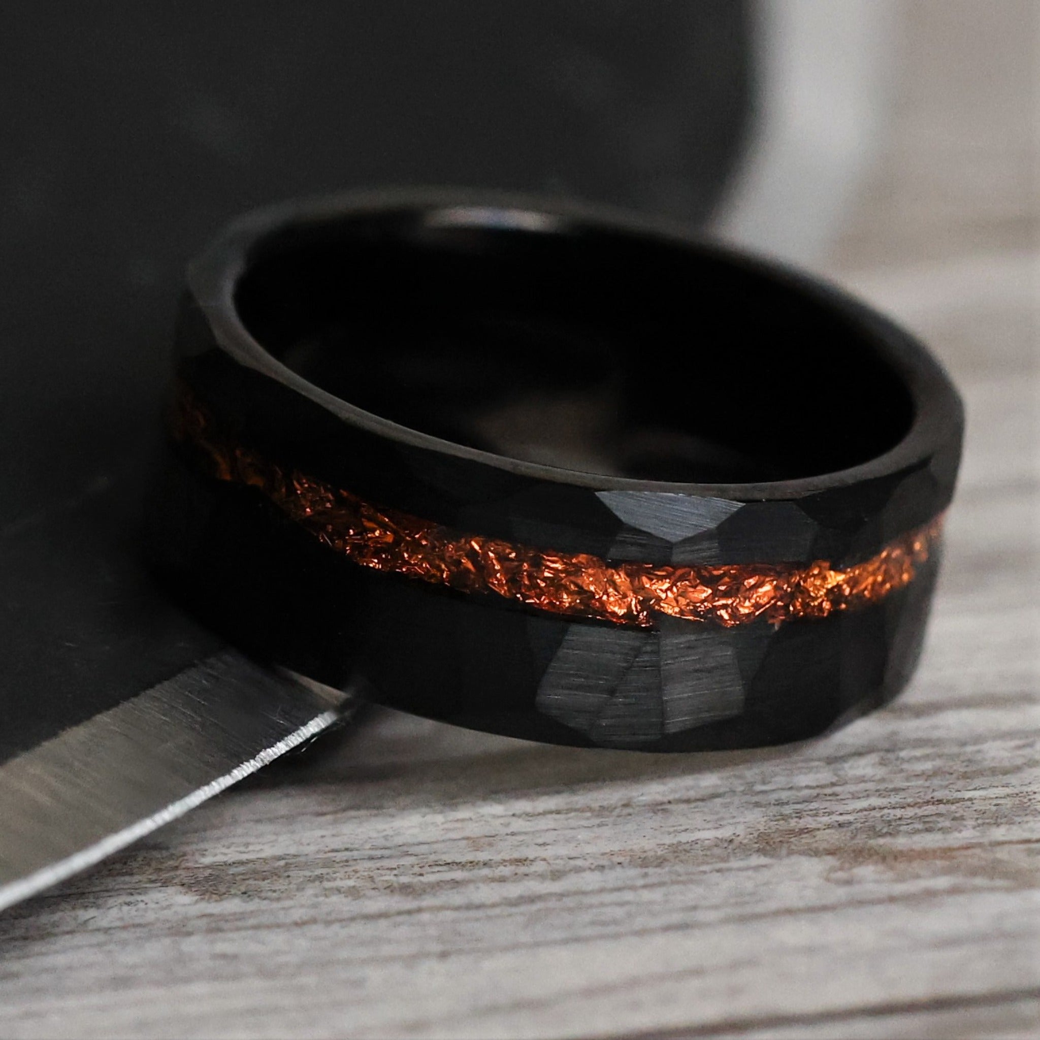 The-Stad-Black-Hammered-Metal-and-Rose-Gold-Wedding-Ring-1.jpg The St?d - Image 1