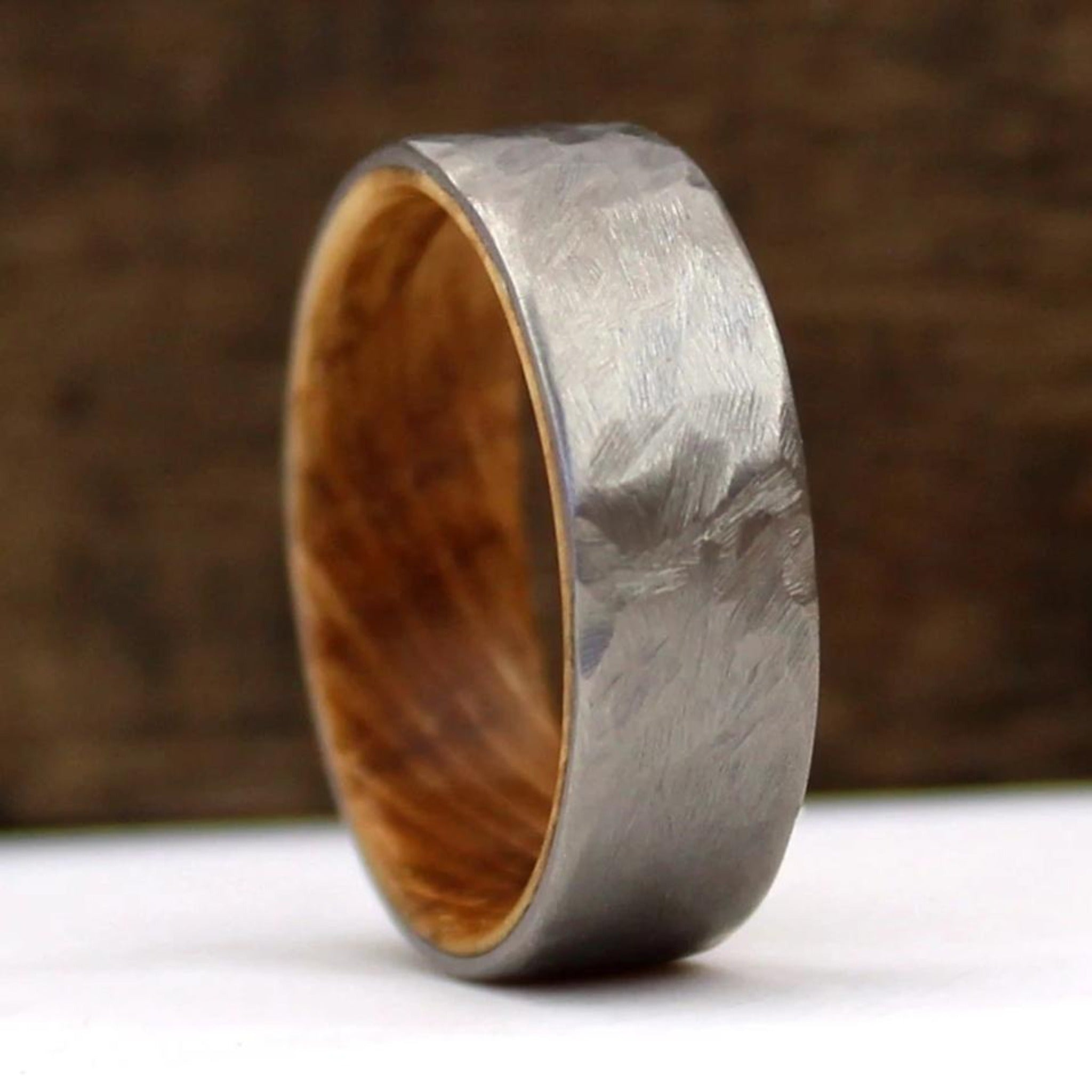 The-Terra-Hammered-Metal-and-Whiskey-Barrel-Mens-Wedding-Ring-1.jpg The Terra - Image 1
