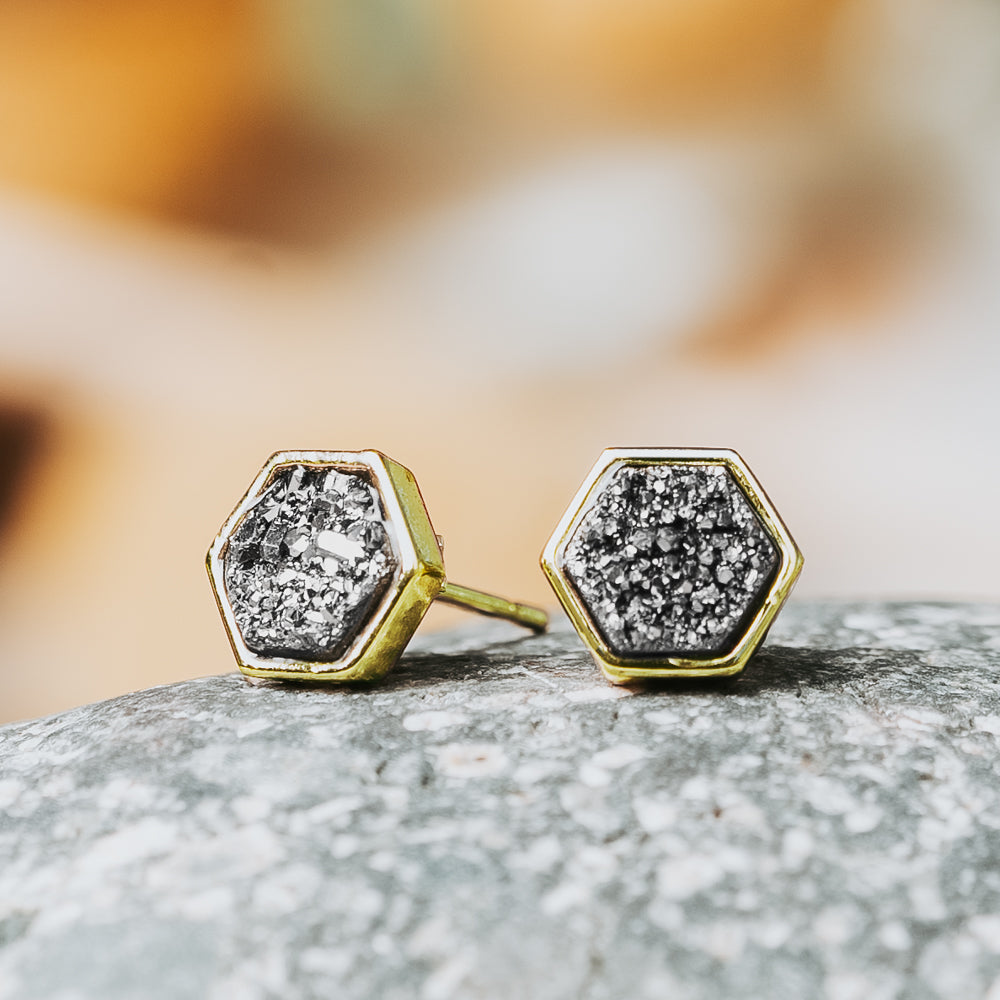 earringinnature202205240126-Edit.jpg Geo Silver Hex Druzy Earrings - Image 1